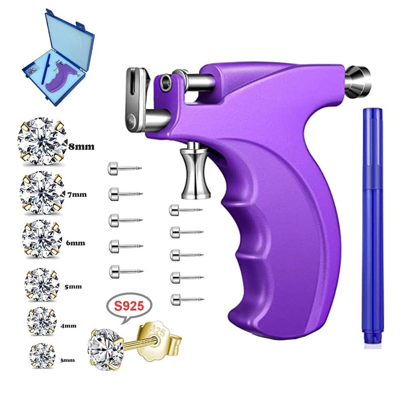 Professional Ear Piercing Gun Kit Reusable for Body Nose Lip Piercing with 16 Pairs Hypoallergenic Earrings (6 Pairs Sterling Silver Stud Earrings