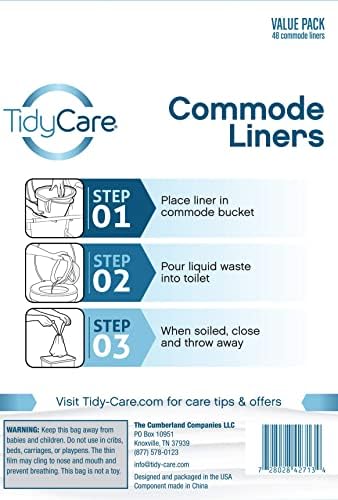 TidyCare Bedside Commode Liners for Portable Toilet Chair Bucket and Bedpan | Value Pack of 48 Disposable Waste Bags for Adults in Medical Care |