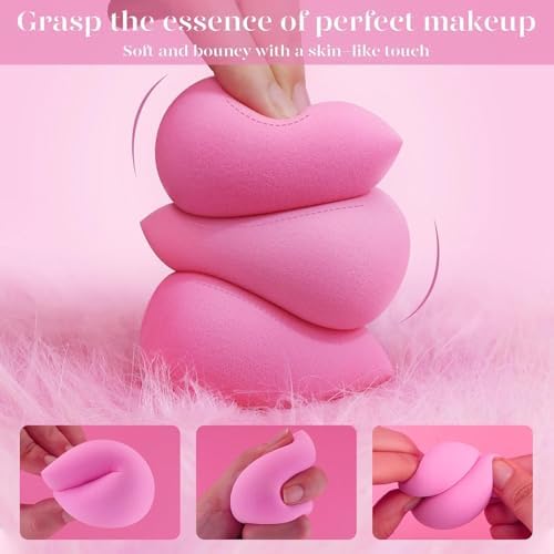 BEAKEY Makeup Sponge Set of 6, Super Soft Beauty Sponges for Foundation | for Liquid, Cream & Powder Application, Pink Blender for Flawless