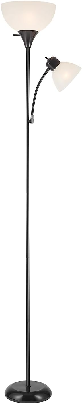 Globe Electric 67135 72" Floor Lamp with Adjustable Reading Light, Bright, Easy-to-Assemble Torchiere for Bedroom, Living Room & Office -