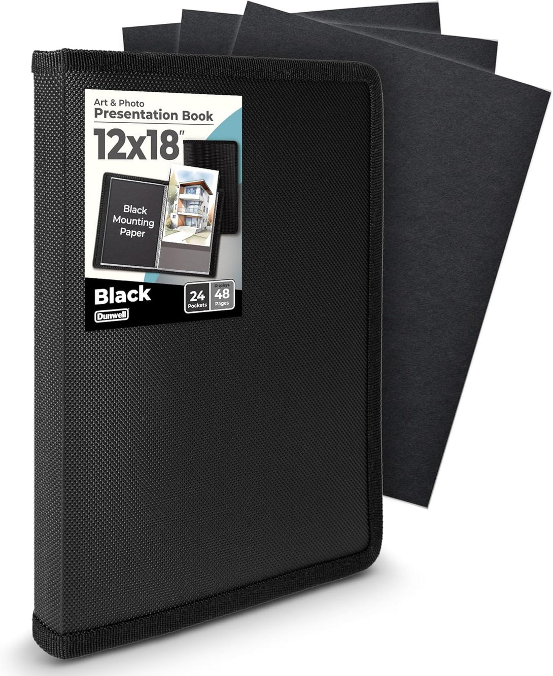 Dunwell 12X18 Art Portfolio Binder with Mounting Paper - (Black) Large Portfolio Folder for Artwork Displays 48 Pages, 12 X 18 Presentation Folder with Plastic Sleeves, Portfolio Binder Organizer