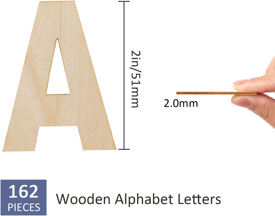 162 Pieces 2 Inch Wooden Letters with Storage Tray, 2 in Wood Alphabet Letters for Crafts, Small 2" Unfinished Wooden Craft Letters for Wall Decor, DIY, Learning Abcs, 6Pcs for Each Wood Letter