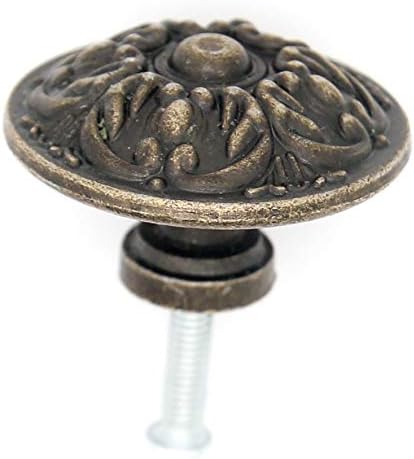 LXZ 6 PCs Vintage Antique Brass Knobs Handles Pulls with Flower Pattern for Cabinet Drawer Door, Diameter 1.3" (3.4 cm) Large