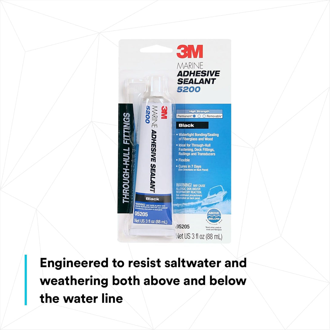 3M Marine Adhesive Sealant 5200 - Permanent Bonding and Sealing for Boats and Marine Applications - Black - 3 Ounces