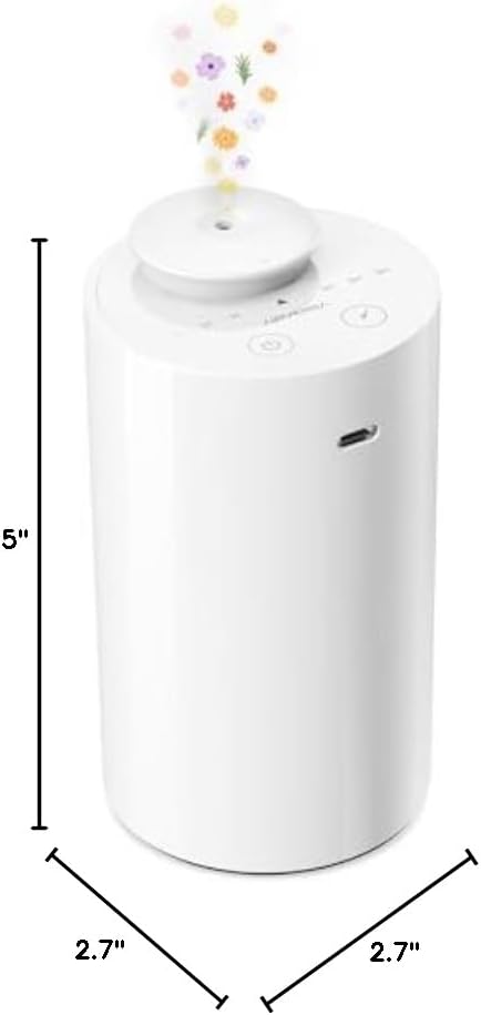 Waterless Diffuser for Essential Oil, Battery Operated Nebulizer, 0.7 Fl.Oz./ 20Ml Capacity, Mini Scent Air Machine, 3 Countdown Timers & 3 Mist