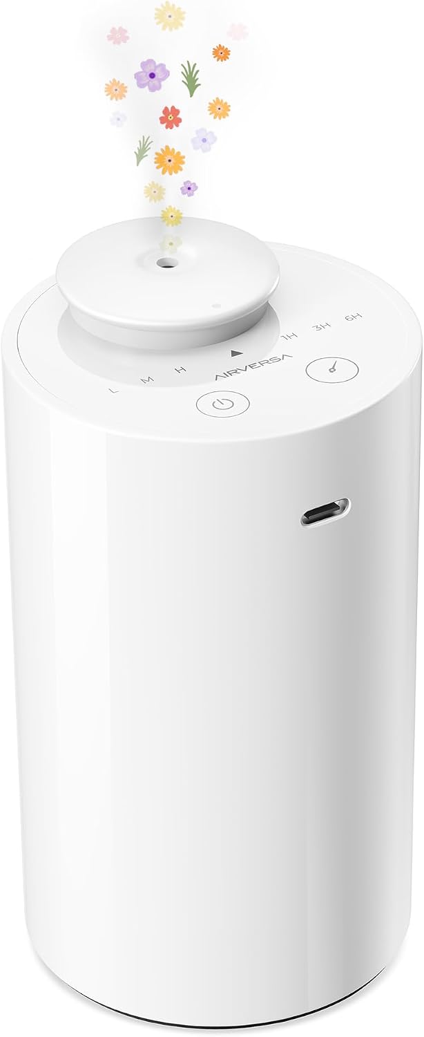 Waterless Diffuser for Essential Oil, Battery Operated Nebulizer, 0.7 Fl.Oz./ 20Ml Capacity, Mini Scent Air Machine, 3 Countdown Timers & 3 Mist