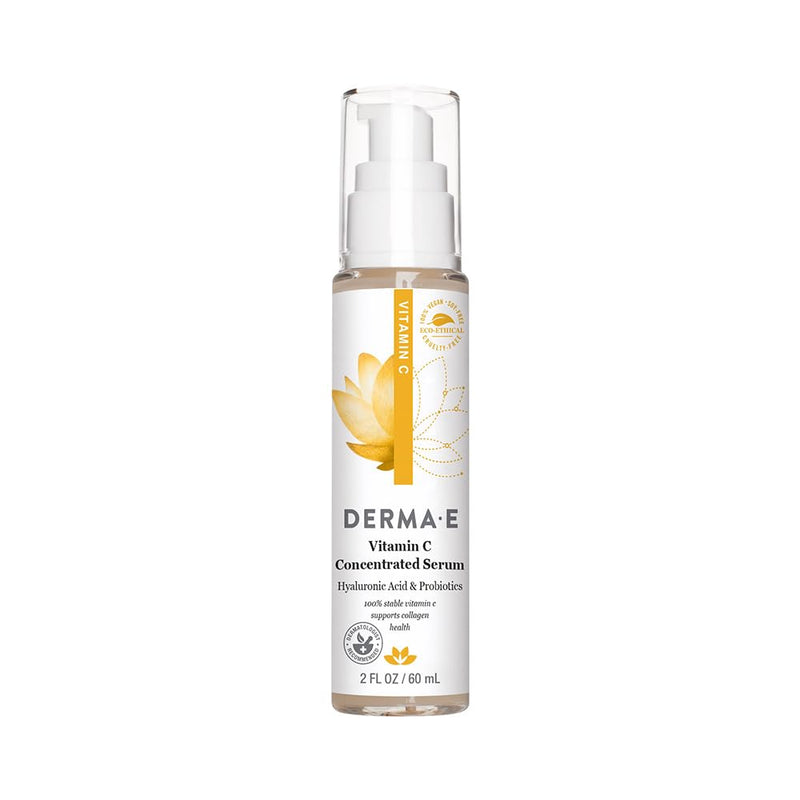 DERMA E Vitamin C Concentrated Serum, 2 Oz, with Hyaluronic Acid, Vitamin E & Aloe, All Natural, Antioxidant-Rich Concentrated Formula, Hydrating