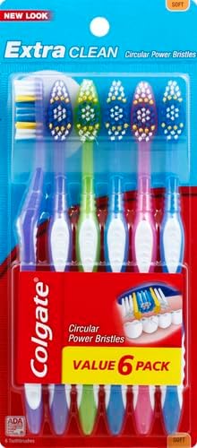 Colgate Extra Clean Toothbrush, Soft Toothbrush for Adults, 6 Count (Pack of 1) 6 Count (Pack of 1) Soft