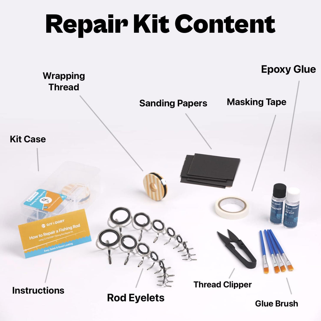 OJY&DOIIIY Fishing Rod Repair Kit, All-In-One Supplies for Fishing Pole Eyelets Replacement with Rod Guides,Epoxy Glue,Wrapping Thread and Tape