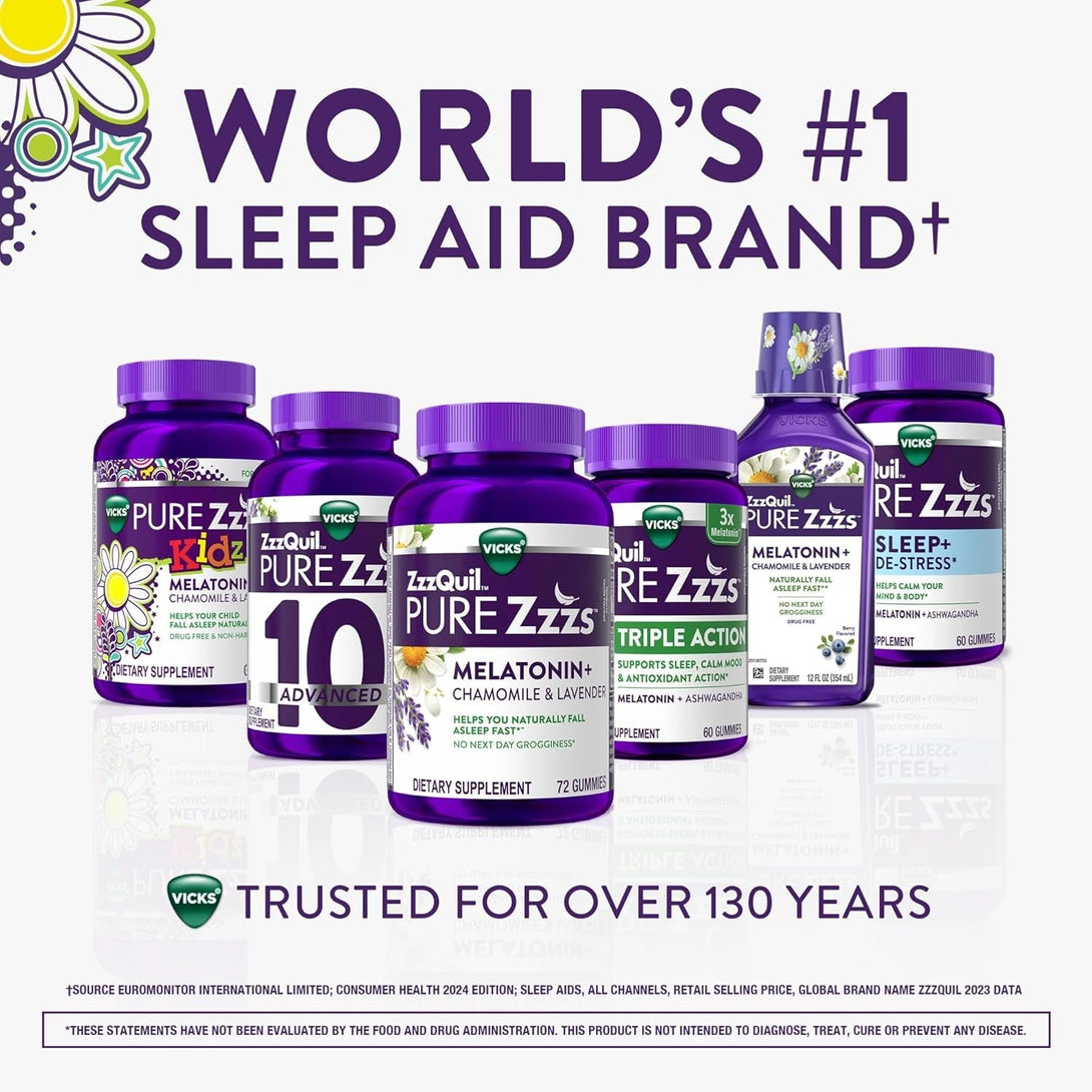 PURE Zzzs Kidz, Kids Melatonin Gummy, Sleep Aid, Low Amount of Melatonin for Kids, with Chamomile and Lavender, Melatonin 1 Mg, Melatonin Gummies Kids, Berry Flavored, 72 Sleep Gummies
