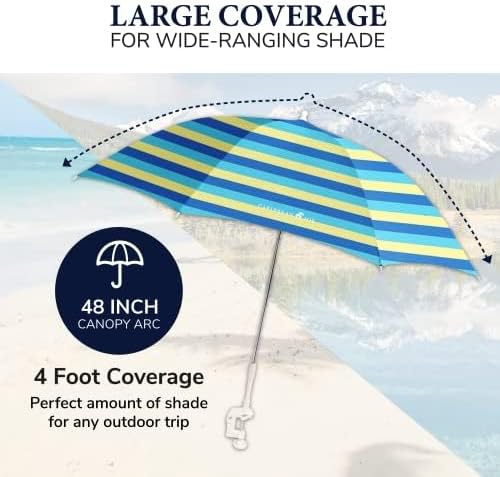 CARIBBEAN JOE Umbrella for Beach Chair, Adjustable and Universal, UV Protection (Bold Stripe, 4ft Arc)