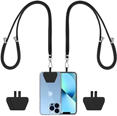 CACOE Phone Lanyard, Black+Dark Blue, 2 Pcs | Adjustable Neck Strap, 4 Pcs Patches,Universal Crossbody Multifuctional Cell Phone Lanyards