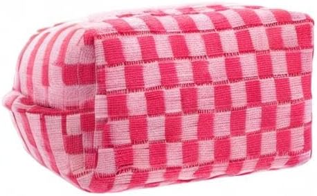 PAZIMIIK Checkered Makeup Bag for Purse Portable Zipper Make Up Pouch Small Cosmetic Case for Travel Accessories (Hotpink) Hotpink 1 Pack Box Pouch