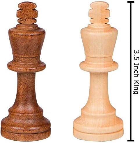 2 in 1 Chess Pieces Wood Chess Pieces + Checker Pieces Without Board (3.5 inches)