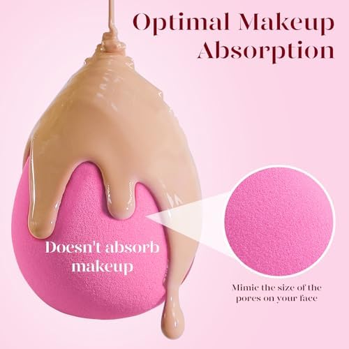 BEAKEY Makeup Sponge Set of 6, Super Soft Beauty Sponges for Foundation | for Liquid, Cream & Powder Application, Pink Blender for Flawless
