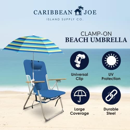CARIBBEAN JOE Umbrella for Beach Chair, Adjustable and Universal, UV Protection (Bold Stripe, 4ft Arc)