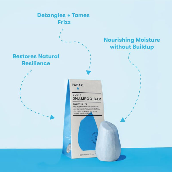 HIBAR - Moisturize Shampoo Bar - For Dry, Frizzy Hair - Deeply Nourishing & Hydrating - With Coconut Oil & Vitamin B5 - Plastic-Free - Soap,