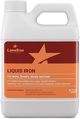 LawnStar Liquid Iron (32 OZ) for Plants - Multi-Purpose, Suitable for Lawn, Flowers, Shrubs, Trees - Treats Iron Deficiency, Root Damage & Color