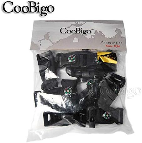 CooBigo 5/8" Compass Whistle Buckle Plastic Paracord Bracelet Outdoor Camping Emergency Survival Travel Kits 10pcs 5/8 Inch Black