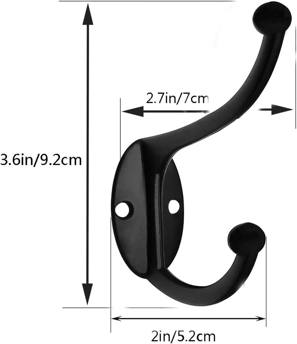 ZEYU Wall Hooks,10Pcs Coat Hooks Hardware Towel Hooks for Hanging Coats Double No Rust Black Robe Hooks Wall Mounted with Screws for Key, Towel,