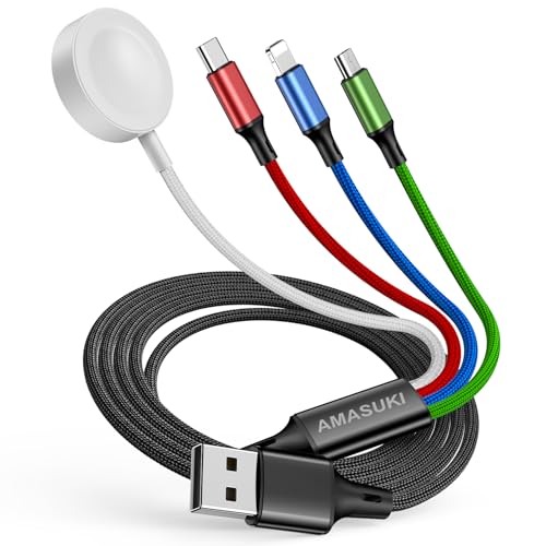 Travel 4 in 1 Iwatch & Iphone Charger,Multi Charging Cable for Apple Watch Charger USB C Micro Nylon Compatible with Iwatch