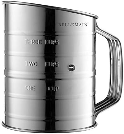 Bellemain 3 Cup Flour Sifter for Baking Fine Mesh Rotary Hand Crank with Loop Agitator for Quick Sifting, Flour Sifter Stainless Steel