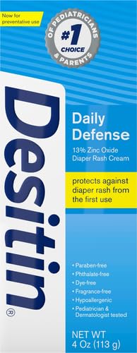 Desitin Daily Defense Baby Diaper Rash Cream with Zinc Oxide to Treat, Relieve & Prevent diaper rash, Hypoallergenic, Dye-, Phthalate- &