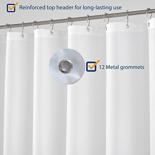 N&Y HOME Longer Shower Curtain Liner Fabric 72 x 75 inches, Hotel Quality, Washable, White Spa Bathroom Curtains with Grommets, 72x75 White 72"W x