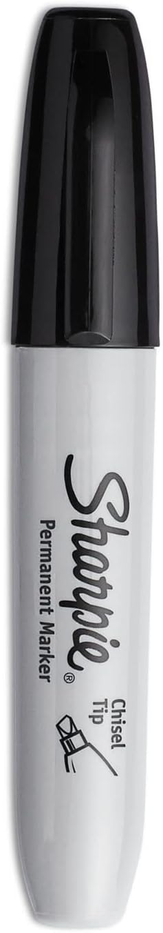 Sharpie Permanent Markers, Large, Chisel Tip, Black, 4 Count - Marks on Paper, Plastic, Metal, and More 4 Count (Pack of 1) Markers