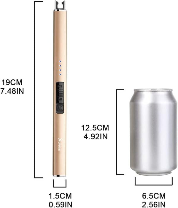 SUPRUS Electric Lighter Arc Windproof Flameless USB Rechargeable Lighter with Safety Lock for Candle BBQ Camping (Champagne Gold)