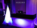 SKRIMS Super Flexible Speaker Stand Cover - Four Way Stretch White Spandex DJ Scrim - 3-Sided Tripod Skirt - 360 Degree Coverage, Cable Management