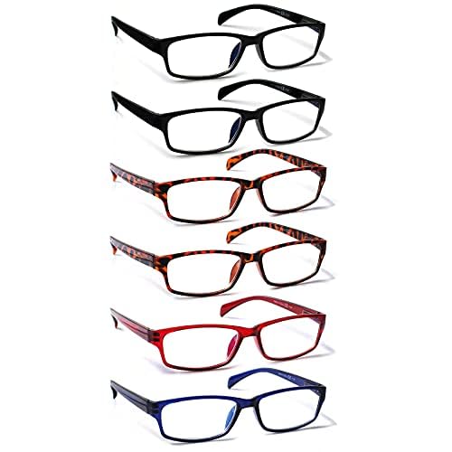 JOSCHOO Computer Reading Glasses for Women and Men 6 Pack Blue Light Blocking Spring Hinge Readers Mix Color 1.75 x
