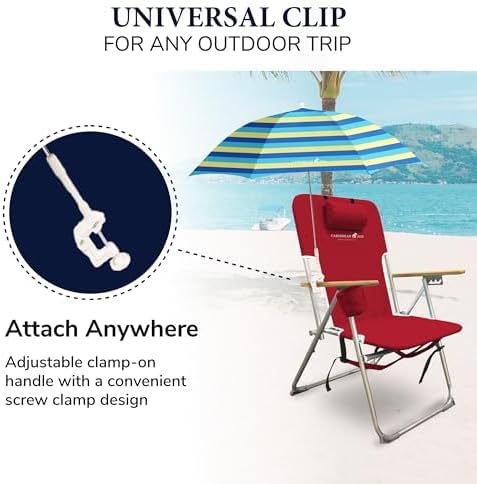 CARIBBEAN JOE Umbrella for Beach Chair, Adjustable and Universal, UV Protection (Bold Stripe, 4ft Arc)