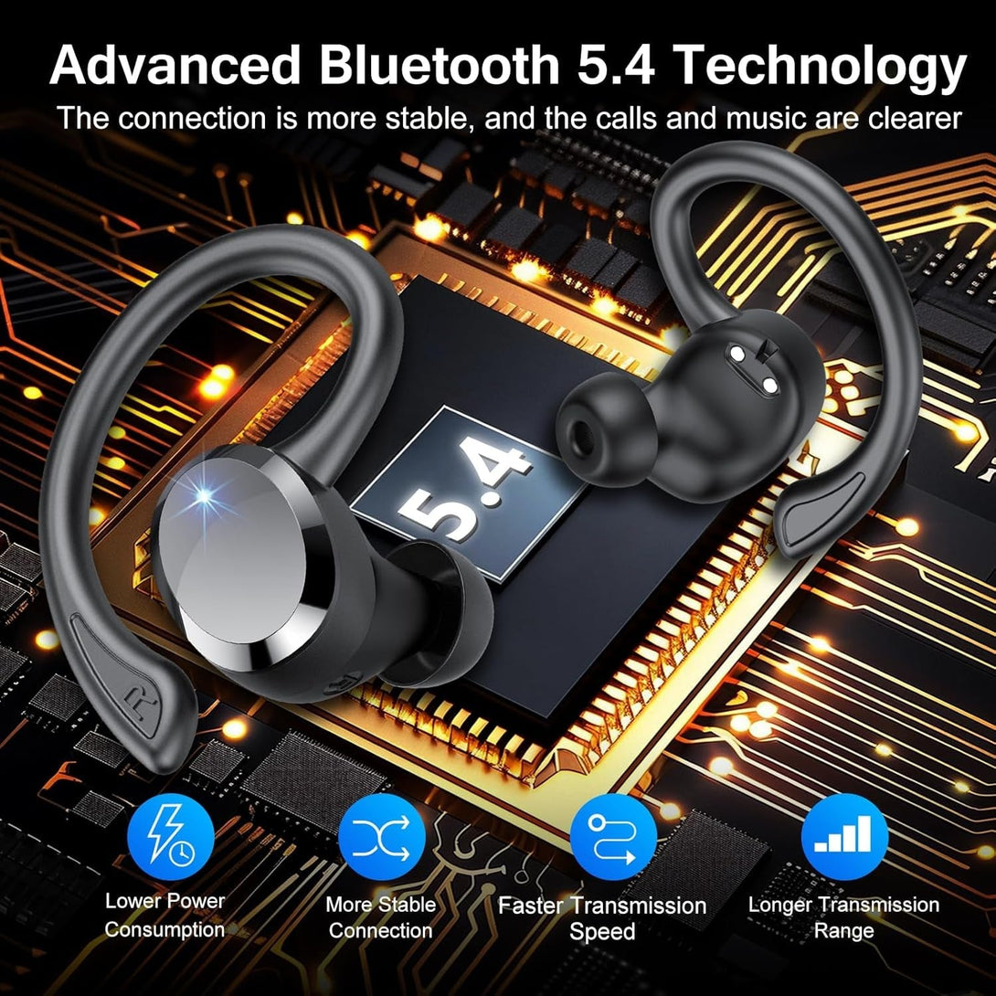 Wireless Earbuds, Earbuds Bluetooth 5.4, Bluetooth Headphones 68Hrs Playtime Sport Earphones with LED Display ENC Noise Cancelling Mic, IPX7 Waterproof Earphones with Hook for Sports/Workout/Running