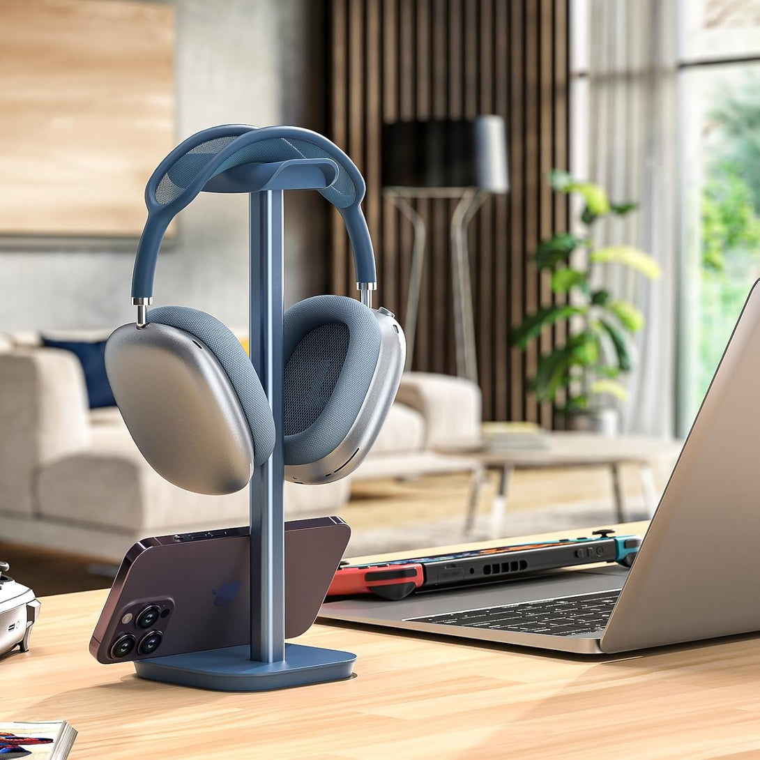 Headphone Stand, Desktop Headset Holder Heavy Base Desk Earphone Stand Aluminum Gaming Headset Hanger Rack for Airpods Max, Airpods, Airpods Pro, Sony, Beats, Bose, Razer and More(Blue)