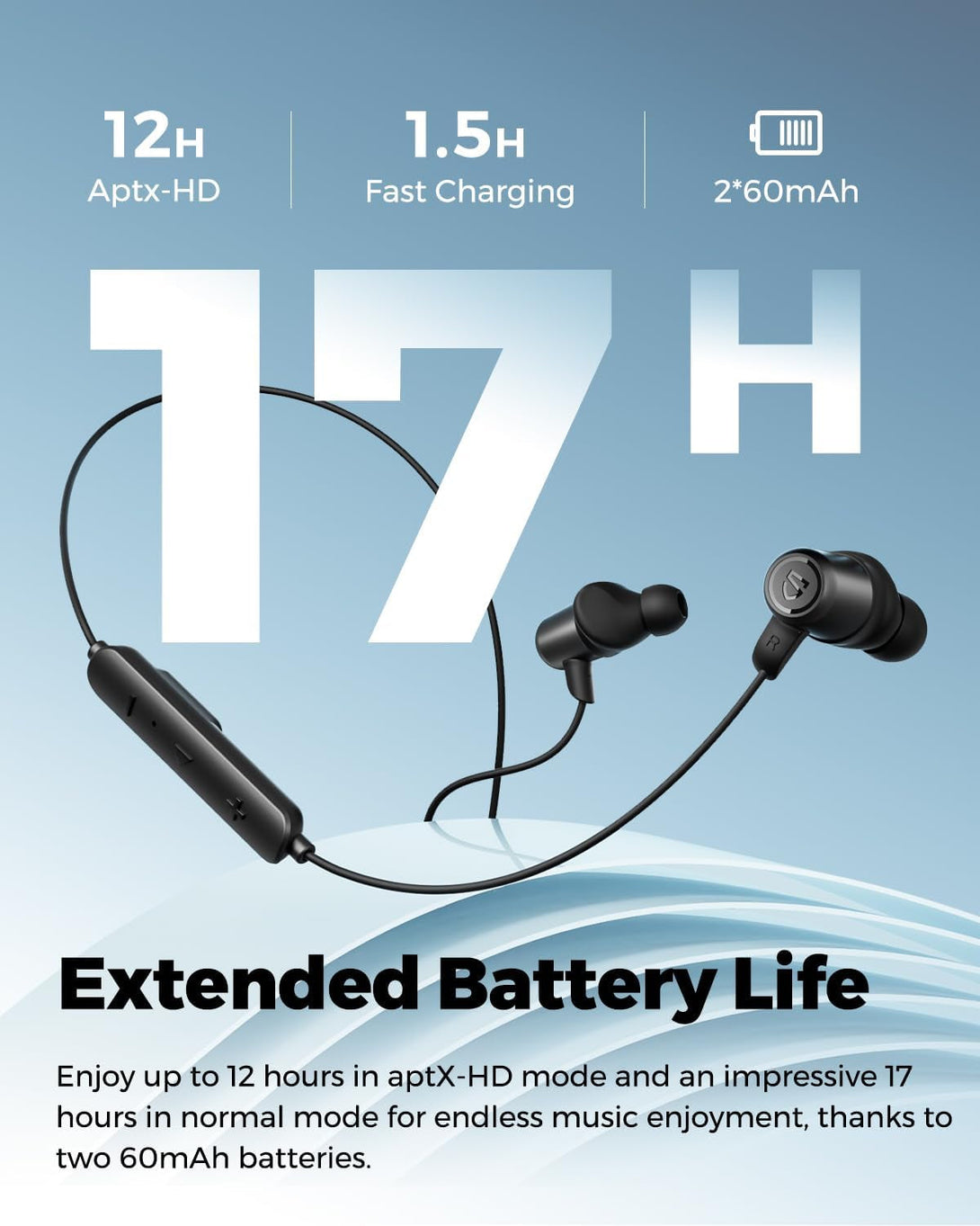 Soundpeats Q35 HD+ Neckband Bluetooth Headphones, Stable Comfort Wireless Earbuds, Bluetooth 5.2, IPX5 Waterproof Sports Earphones, 17Hrs Dual Magnetic Speaker, Type C, App, QCC3040