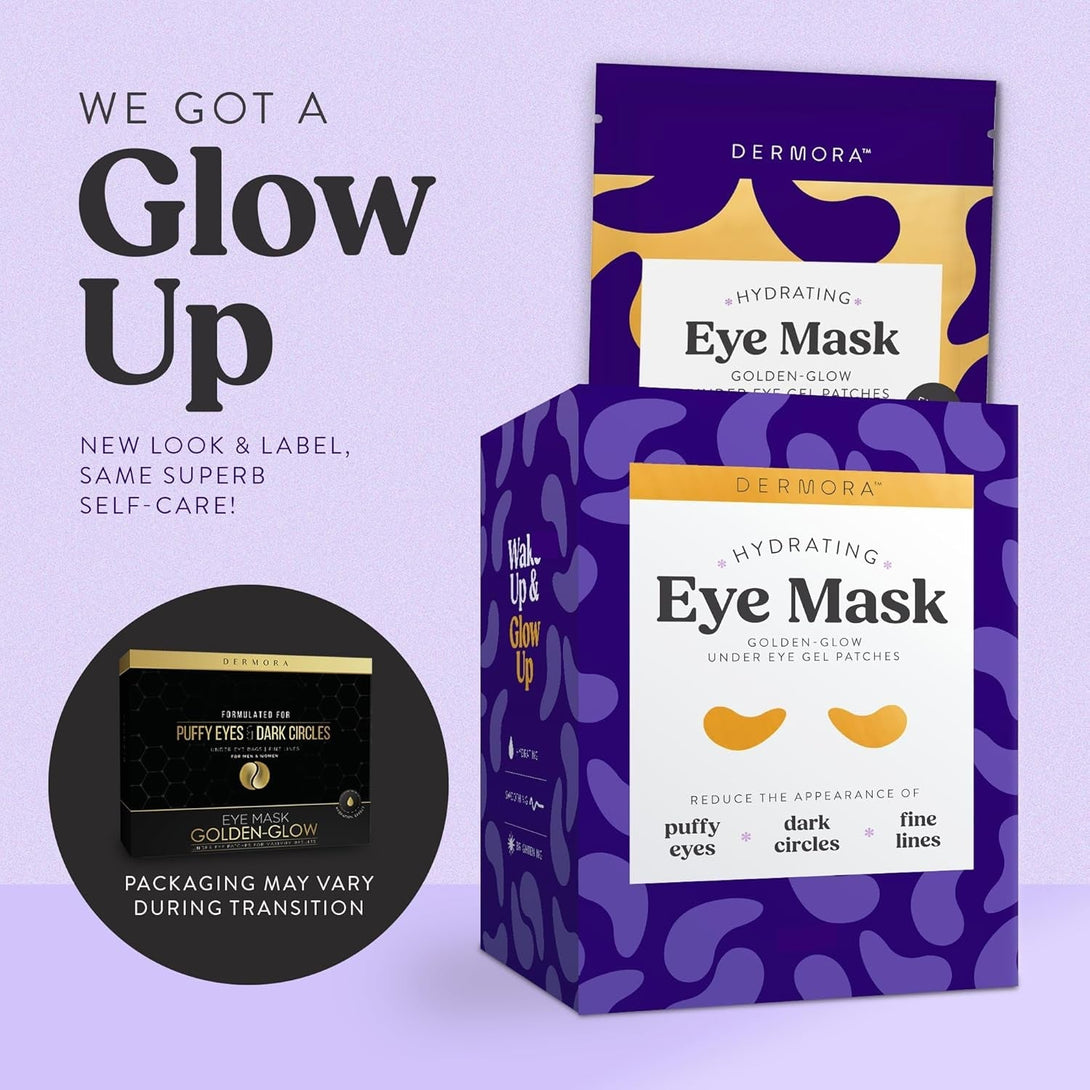 DERMORA Golden Glow under Eye Patches (20 Pairs Eye Gels) - Rejuvenating Treatment for Dark Circles, Puffy Eyes, Refreshing, Revitalizing, Travel, Wrinkles