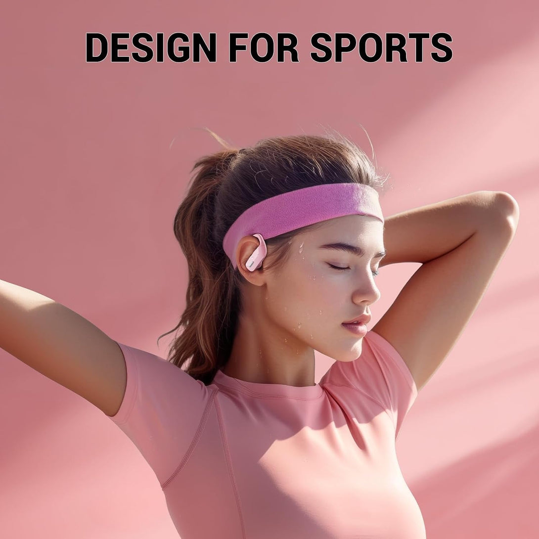 Wireless Sport Bluetooth Headphones 80Hrs Stereo with HD Mic with Earhooks ENC Noise Canceling Over-Ear Earphones, IP7 Waterproof Headset for Computer Workout Running Pink