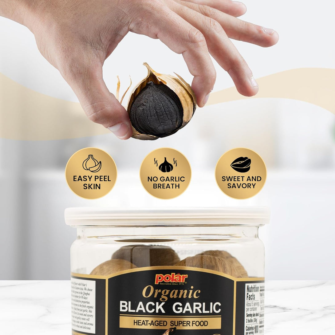 MW Polar USDA Organic Black Garlic 5 Oz (Pack of 1), Whole Bulbs, Easy Peel, All Natural, Chemical Free, Kosher Friendly Ready to Eat Healthy Snack