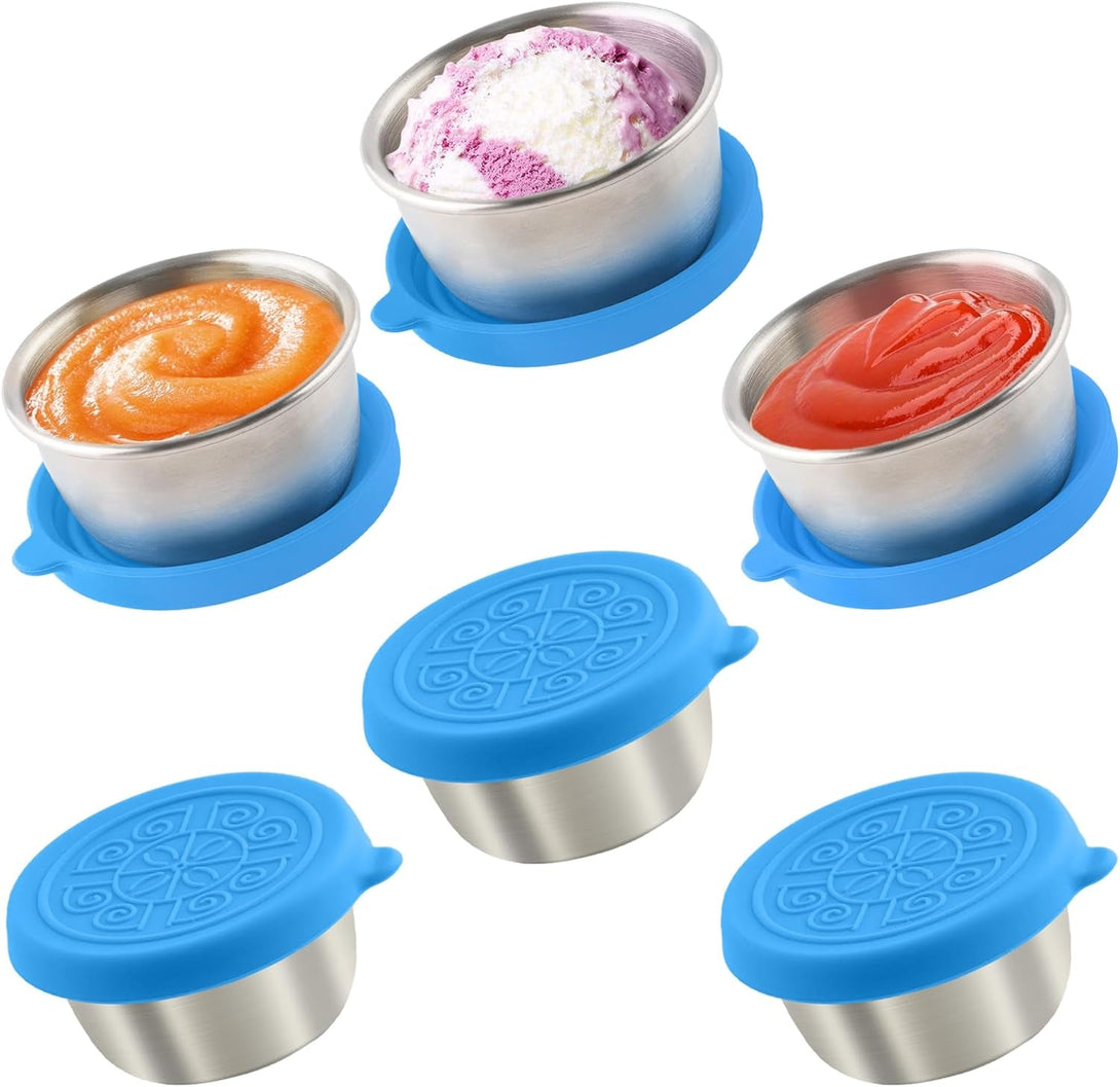 6X1.6 Oz Salad Dressing Containers with Lids, Small Leakproof Reusable Stainless Steel Salad Dressing Container to Go for Lunch Boxes,Sauce Containers, Picnics,Travel Meal Prep and Kitchen Storage.