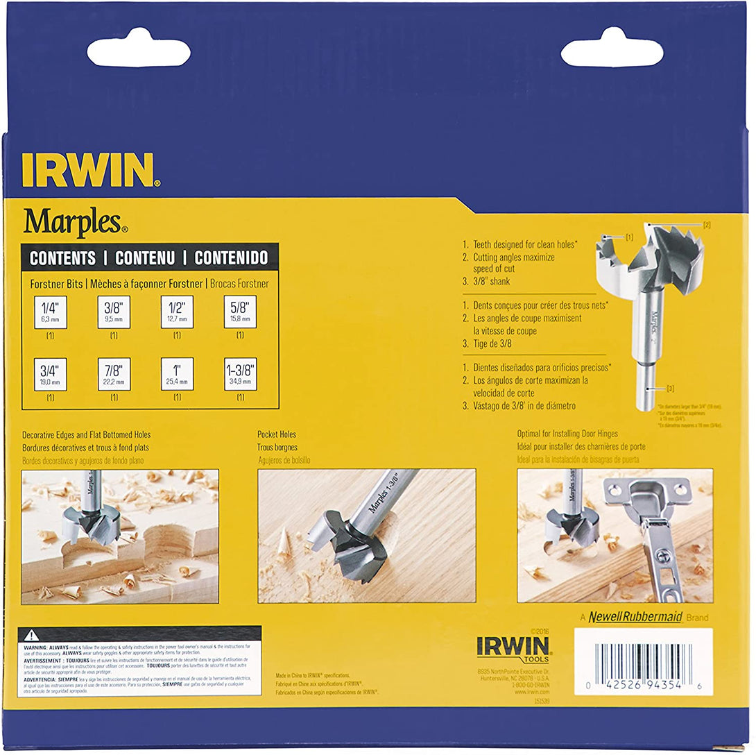 Irwin Tools IRWIN Marples Forstner Bit Set, Wood Drilling, 8 Piece (1966892)