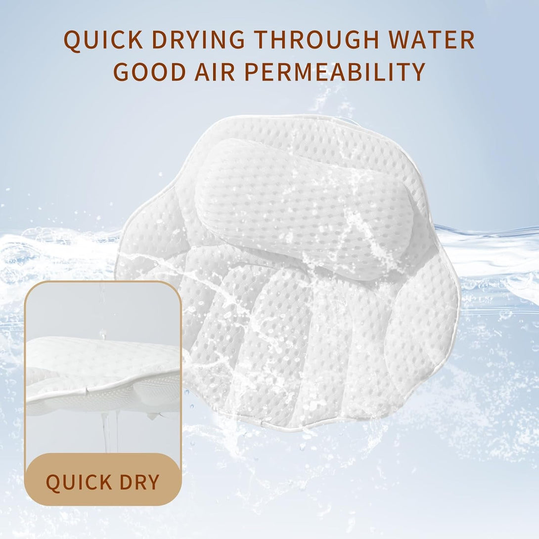 Luxury Bathtub Pillow, Mesh Bath Pillow with Suction Cups ，Bathtub Pillow for Women Relaxing, Bath Pillows for Tub Neck and Back Support,Fits All Bathtub(M002) (White)
