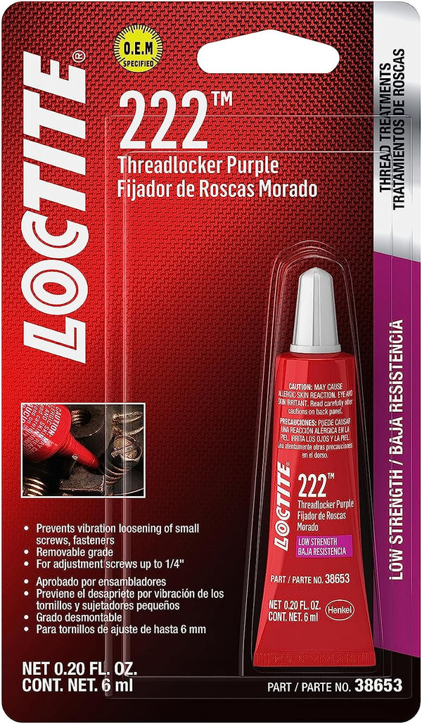 Loctite 222 Threadlocker for Automotive: High-Temperature, Low-Strength, Anaerobic, One-Piece Assembly, Non-Corrosive, Locks and Seals | Purple, 6 Ml Tube (PN: 38653-555339)