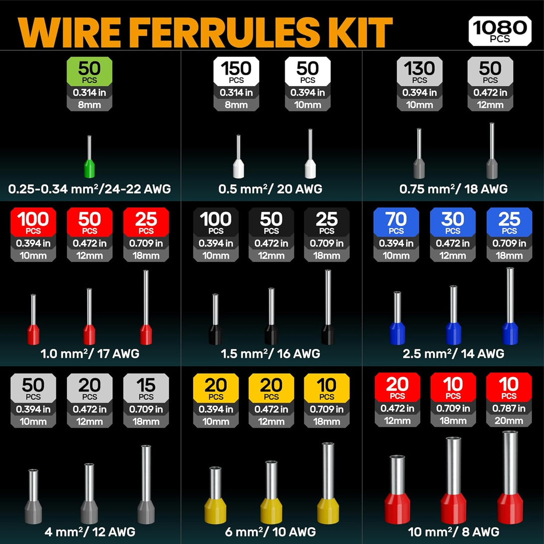 SOMELINE Ferrule Crimping Tool, Ratchet Pliers for AWG23-7 with 23 Sizes Wire End Ferrule Terminals, Quadrilateral Wire Crimp Pliers with Crimp Connectors