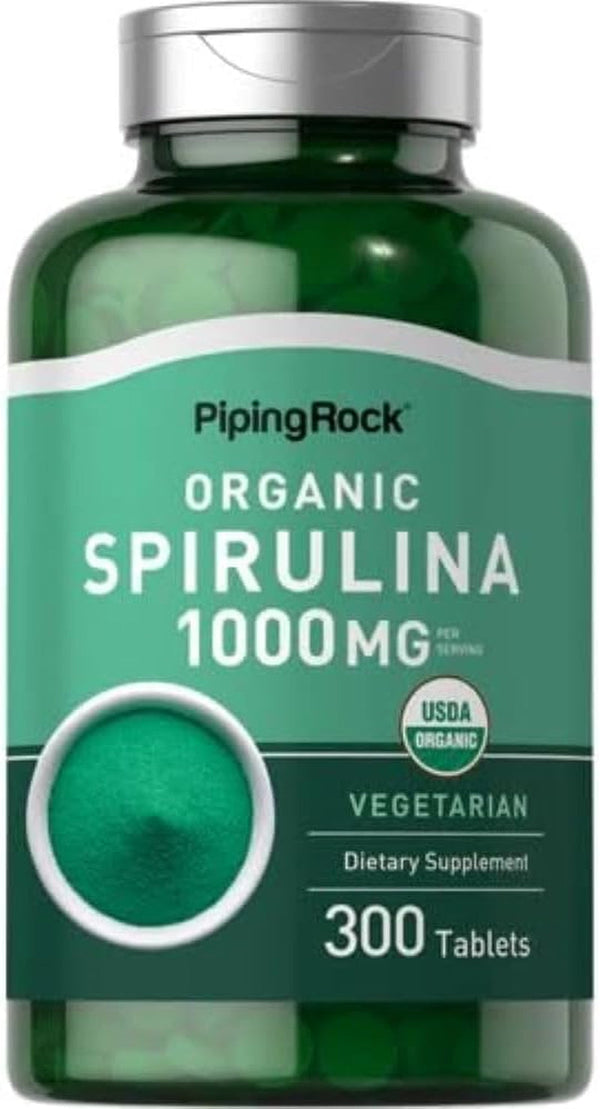 Piping Rock Organic Spirulina | 1000Mg | 300 Tablets | Arthrospira Platensis | Vegetarian, Non-Gmo, Gluten Free Supplement