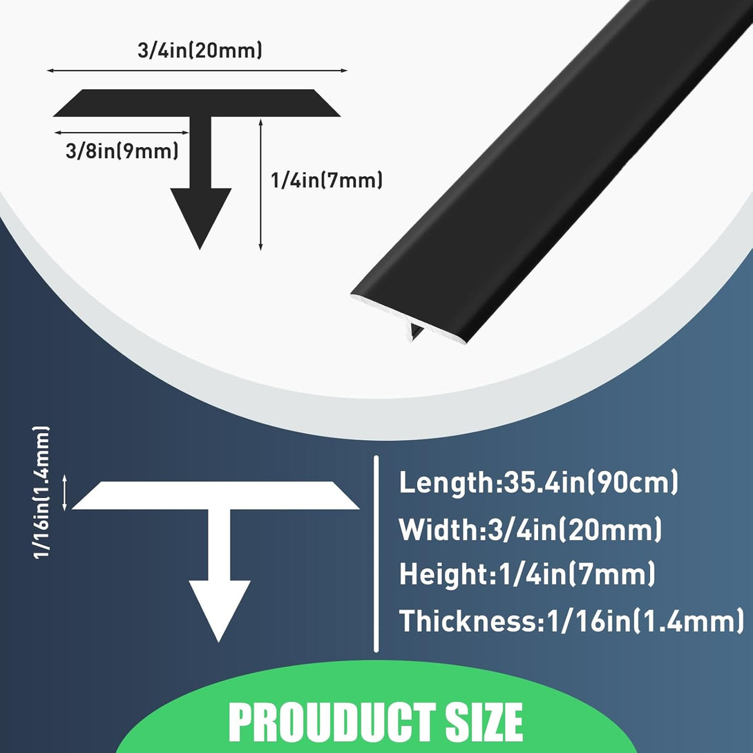 Therwen 6 Pcs Aluminum T Molding Floor Transition Strip, 36 X 3/4 Inches Matte Black Doorway Edge Trim for Wood Vinyl Floors, Flat Cinch Seam Cover Binder between Similar Height Laminate Floors