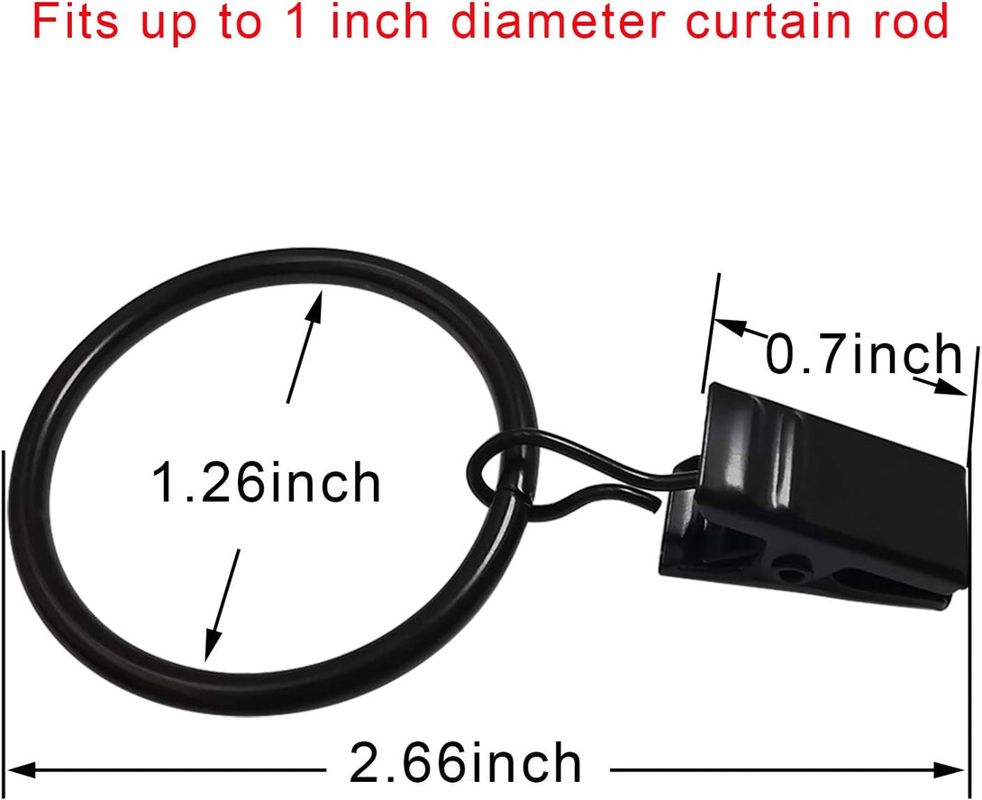 AMZSEVEN 40 Pack Curtain Rings with Clips, Drapery Clips with Rings, Drapes Rings 1.26 in Interior Diameter, Fits up to 1 in Curtain Rod, Black