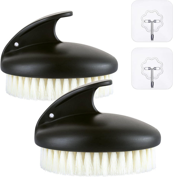 Dry Brushing Body Exfoliating Brush, anti Slip Body Scrubber for Shower, Never Mold Shower Body Cleaning Brush for Deep Cleansing & Soften Skin, Improve Circulation (Black-2 Pack)