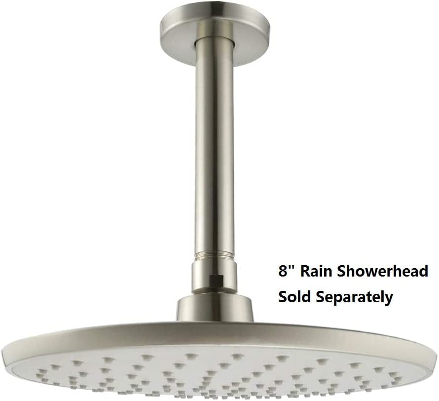 Purelux Straight Shower Arm 6 Inches Water Outlet PJ0612, Brushed Nickel Made of Stainless Steel with Gasket Flange