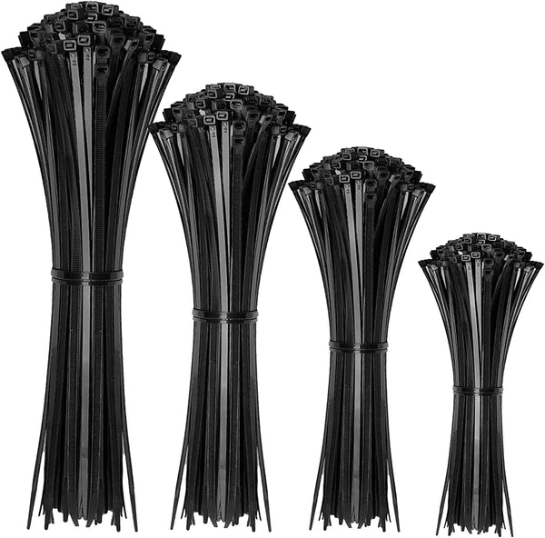 Cable Zip Ties,400 Pack Black Assorted Sizes 12+8+6+4 Inch,Multi-Purpose Self-Locking Nylon Cable Cord Management ,Plastic Wire Ties for Home,Office,Garden,Workshop. by HAVE ME TD